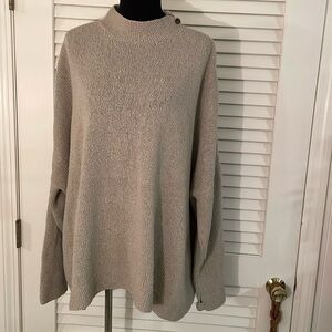 Eskandar Tan Wheat Boxy Style Button Detail on Neck Cuff Sweater